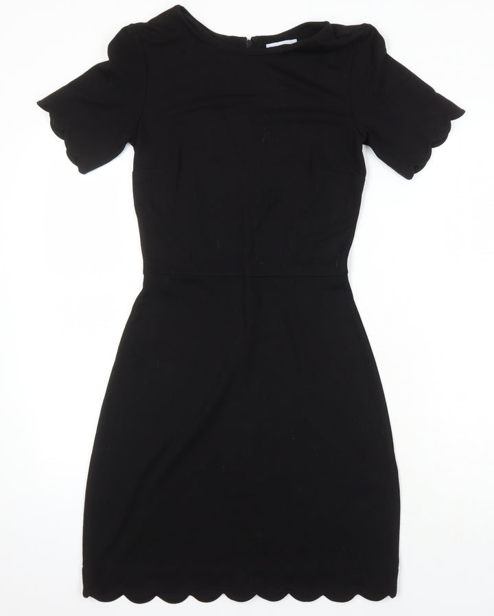 Warehouse Womens Black Trivinyl A-Line Size 6 Round Neck Zip
