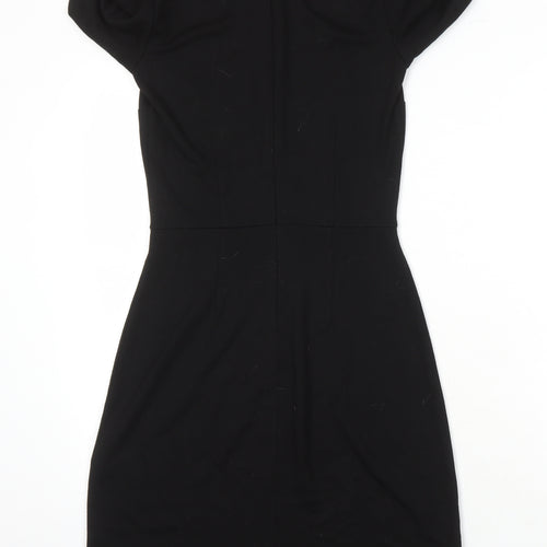 Warehouse Womens Black Trivinyl A-Line Size 6 Round Neck Zip