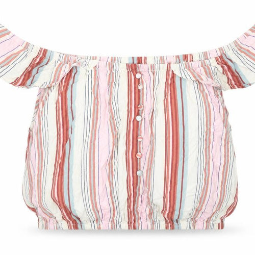 New Look Womens Multicoloured Striped Viscose Cropped Blouse Size 16 Boat Neck