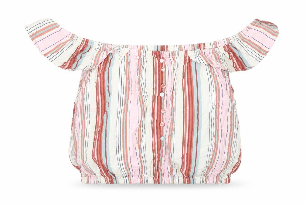New Look Womens Multicoloured Striped Viscose Cropped Blouse Size 16 Boat Neck