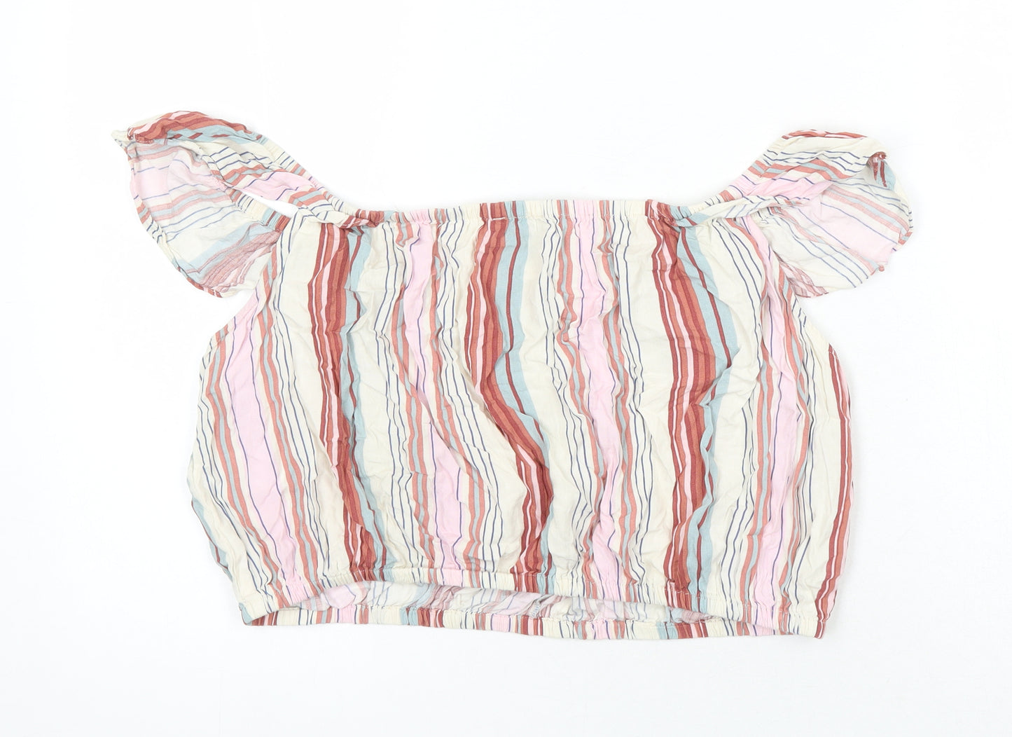 New Look Womens Multicoloured Striped Viscose Cropped Blouse Size 16 Boat Neck