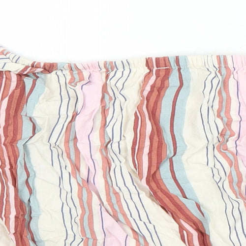 New Look Womens Multicoloured Striped Viscose Cropped Blouse Size 16 Boat Neck