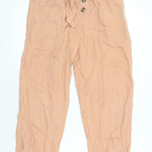 American Eagle Womens Orange Linen Trousers Size S L25 in Regular - Elasticated Waist