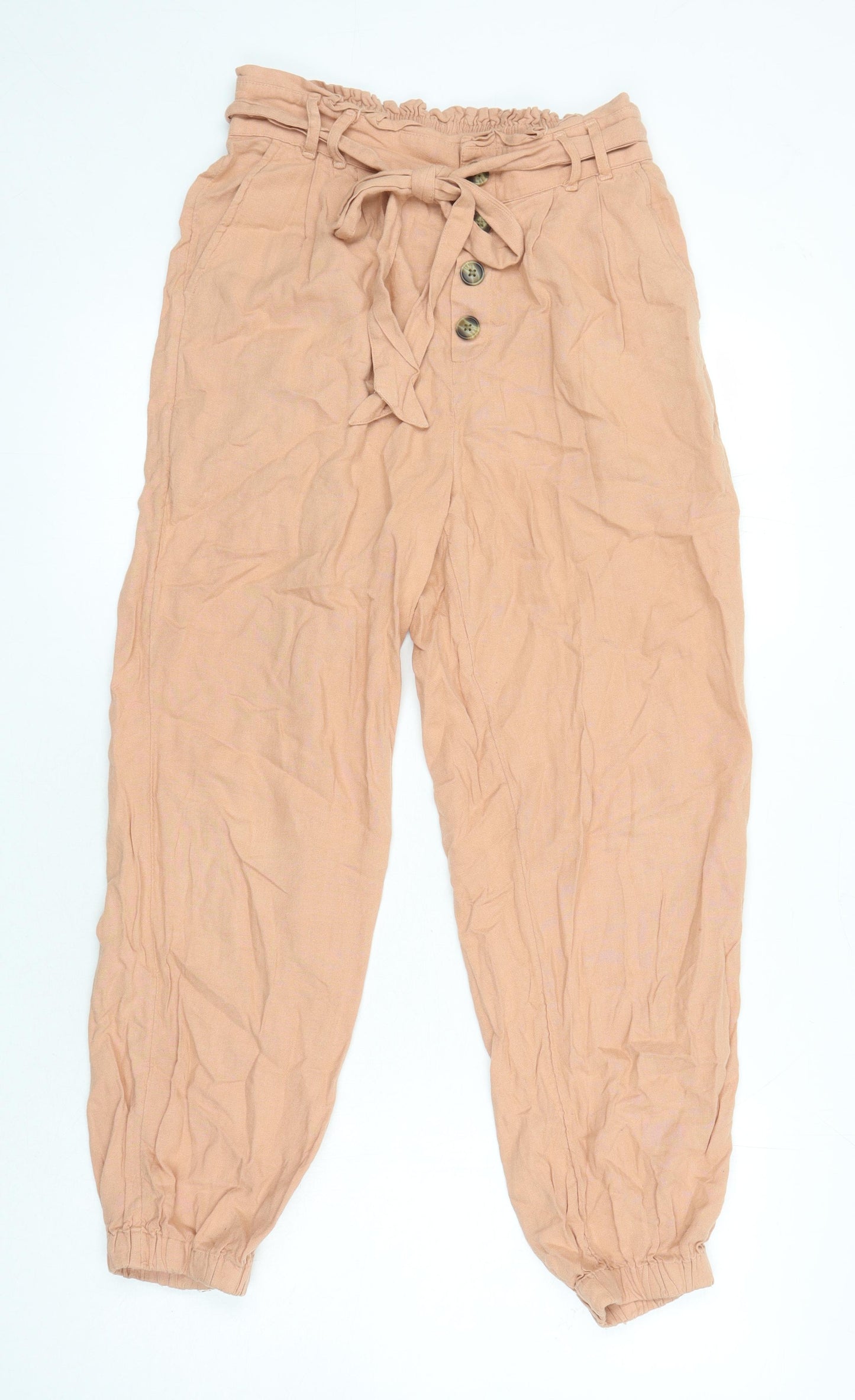 American Eagle Womens Orange Linen Trousers Size S L25 in Regular - Elasticated Waist