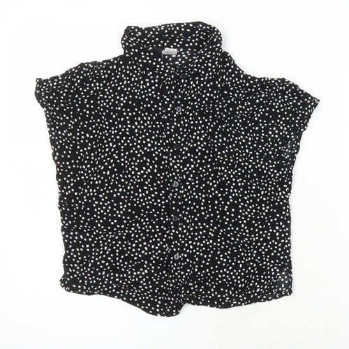 H&M Womens Black Polka Dot Viscose Tunic Blouse Size 8 Collared
