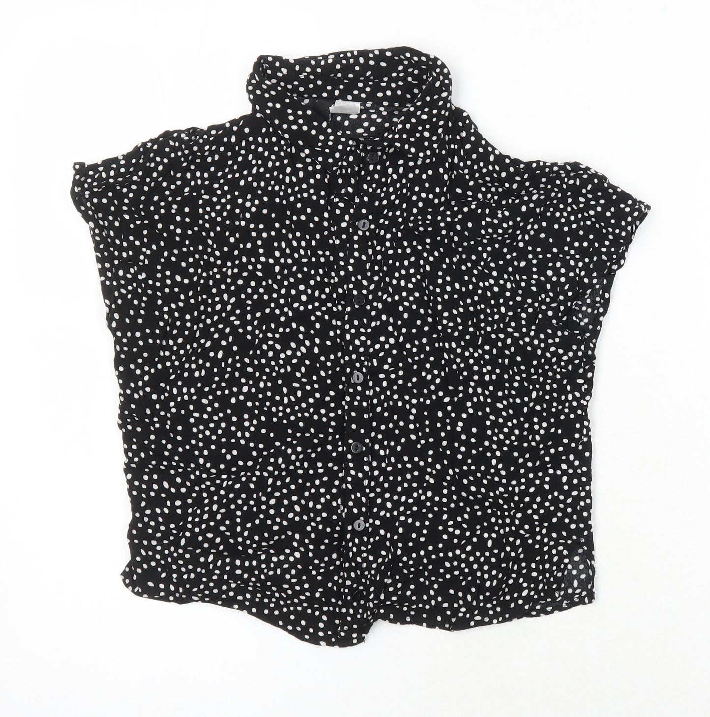 H&M Womens Black Polka Dot Viscose Tunic Blouse Size 8 Collared