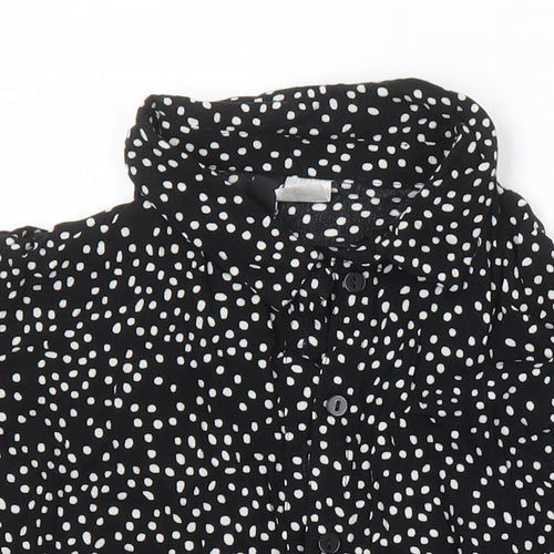 H&M Womens Black Polka Dot Viscose Tunic Blouse Size 8 Collared