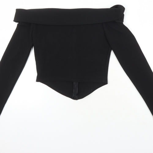 ASOS Womens Black Polyester Cropped T-Shirt Size 10 Boat Neck