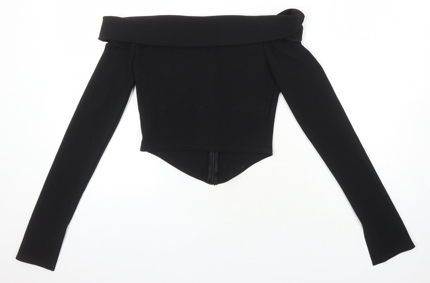 ASOS Womens Black Polyester Cropped T-Shirt Size 10 Boat Neck