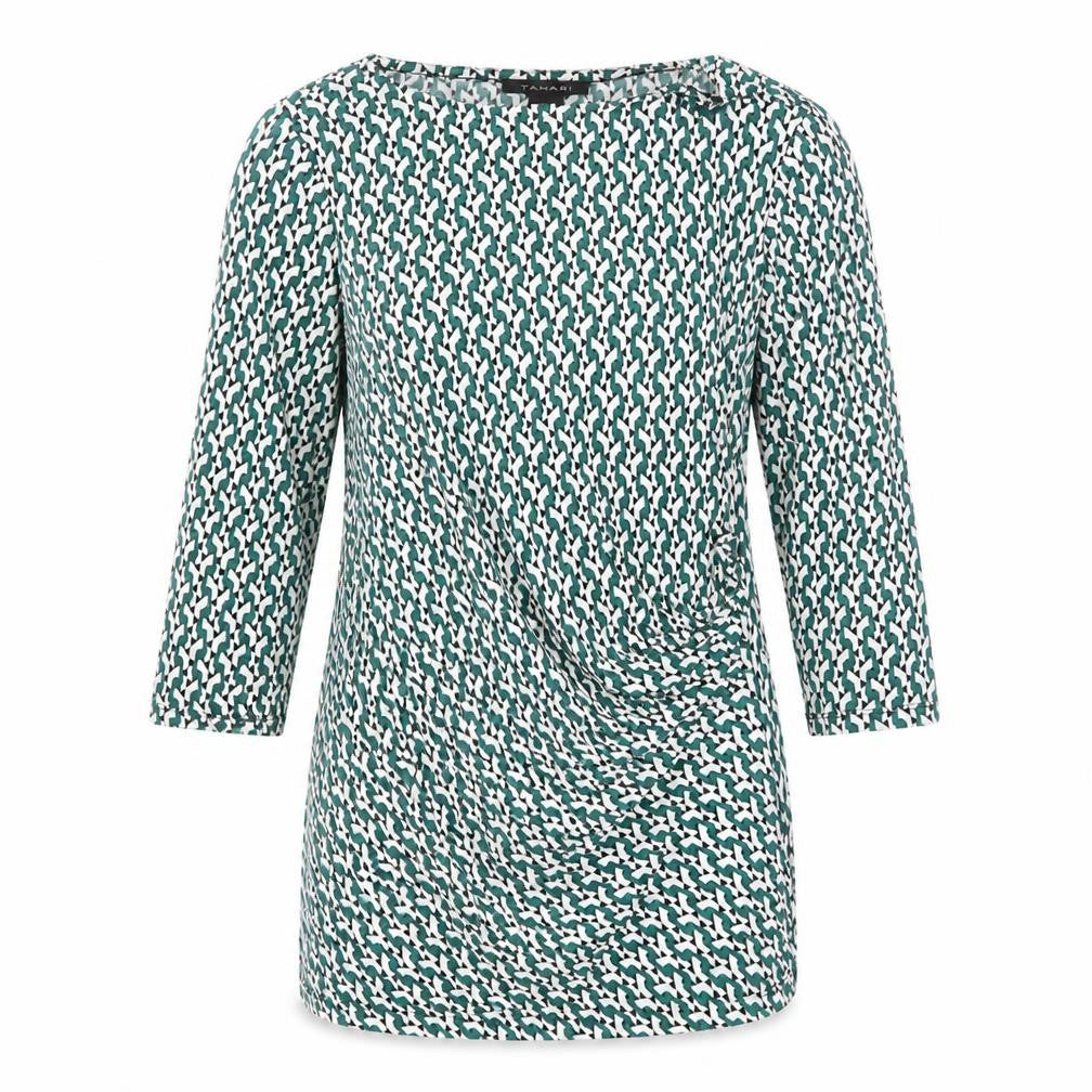 Tahari Womens Multicoloured Geometric Polyester Tunic T-Shirt Size M Boat Neck
