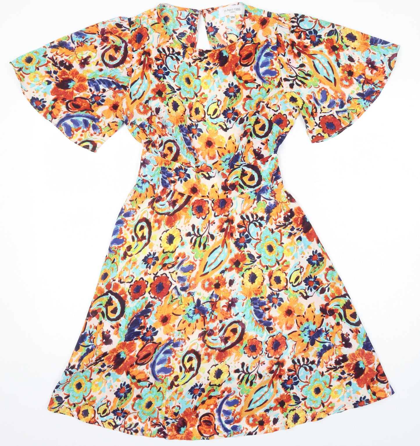 Le astemer Womens Multicoloured Floral Polyester A-Line Size S Roll Neck