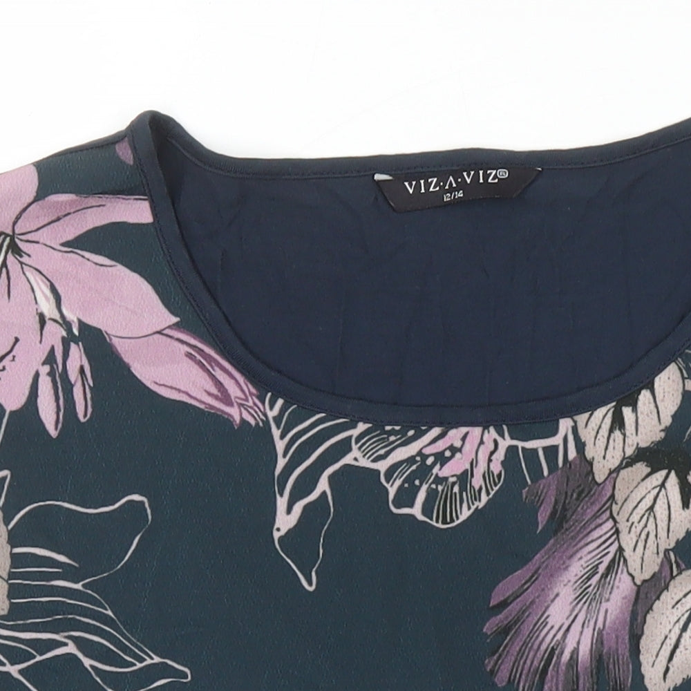 viz a viz Womens Multicoloured Floral Polyester Tunic Blouse Size 12 Round Neck