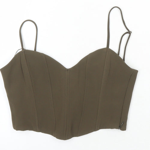 Zara Womens Brown Polyester Cropped Blouse Size XL Scoop Neck