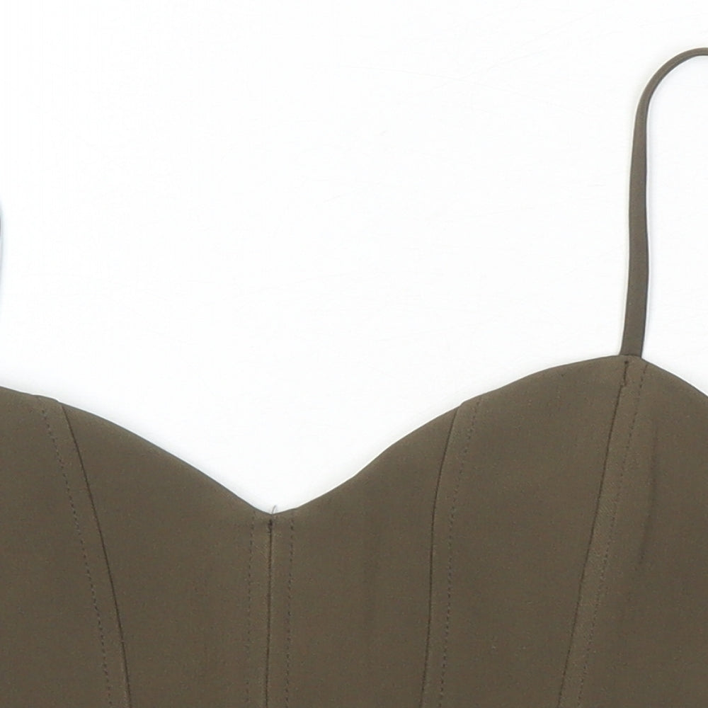 Zara Womens Brown Polyester Cropped Blouse Size XL Scoop Neck