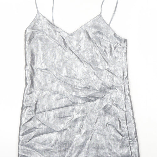 Top Shop Womens Silver Herringbone Viscose Camisole Tank Size 8 Square Neck
