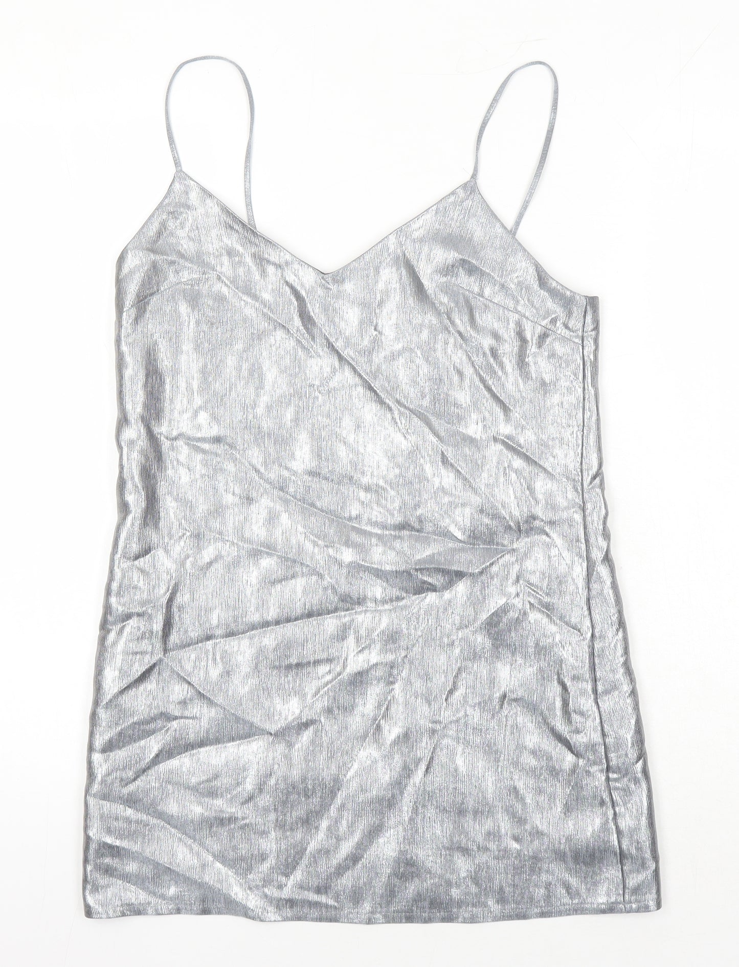 Top Shop Womens Silver Herringbone Viscose Camisole Tank Size 8 Square Neck