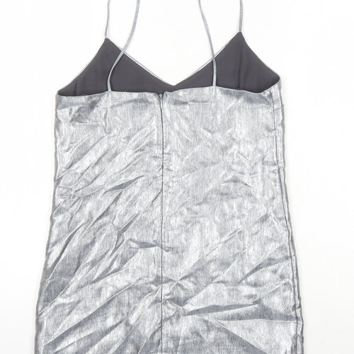 Top Shop Womens Silver Herringbone Viscose Camisole Tank Size 8 Square Neck