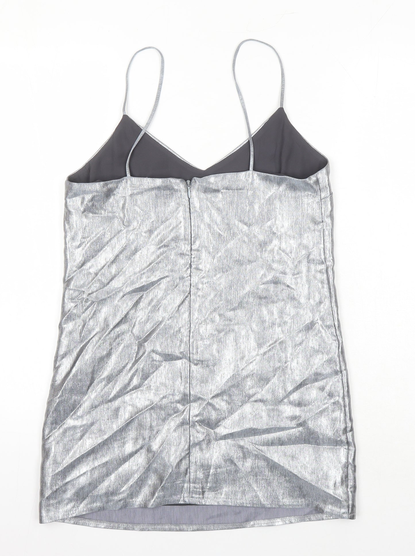 Top Shop Womens Silver Herringbone Viscose Camisole Tank Size 8 Square Neck