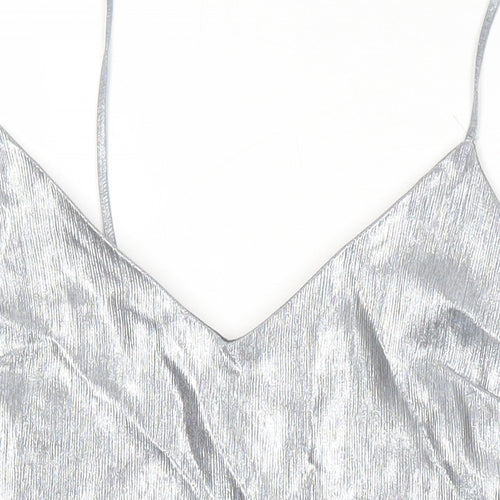 Top Shop Womens Silver Herringbone Viscose Camisole Tank Size 8 Square Neck