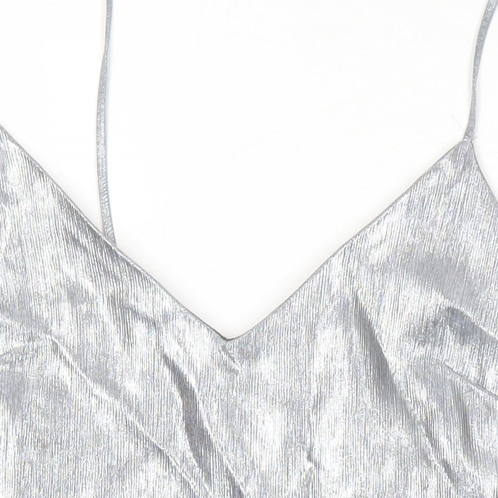 Top Shop Womens Silver Herringbone Viscose Camisole Tank Size 8 Square Neck
