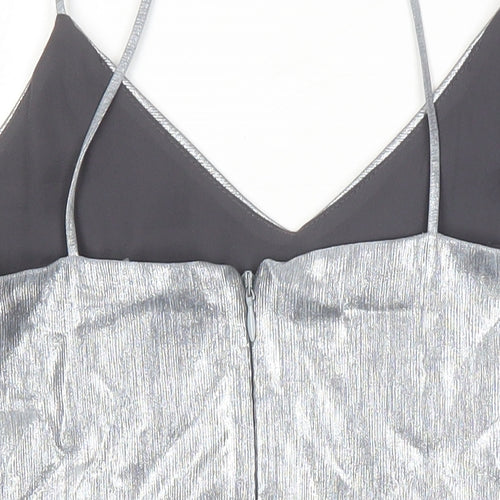 Top Shop Womens Silver Herringbone Viscose Camisole Tank Size 8 Square Neck