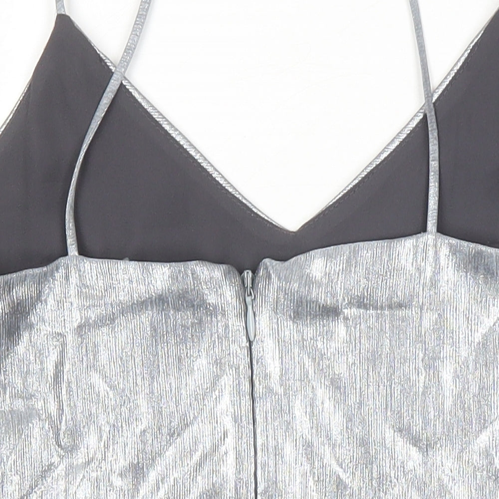 Top Shop Womens Silver Herringbone Viscose Camisole Tank Size 8 Square Neck
