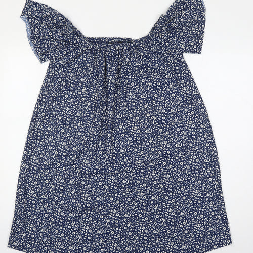 Mango Womens Blue Floral Polyester Tunic Blouse Size S Square Neck