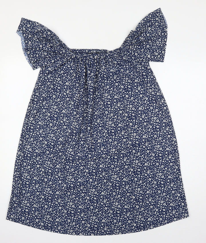Mango Womens Blue Floral Polyester Tunic Blouse Size S Square Neck