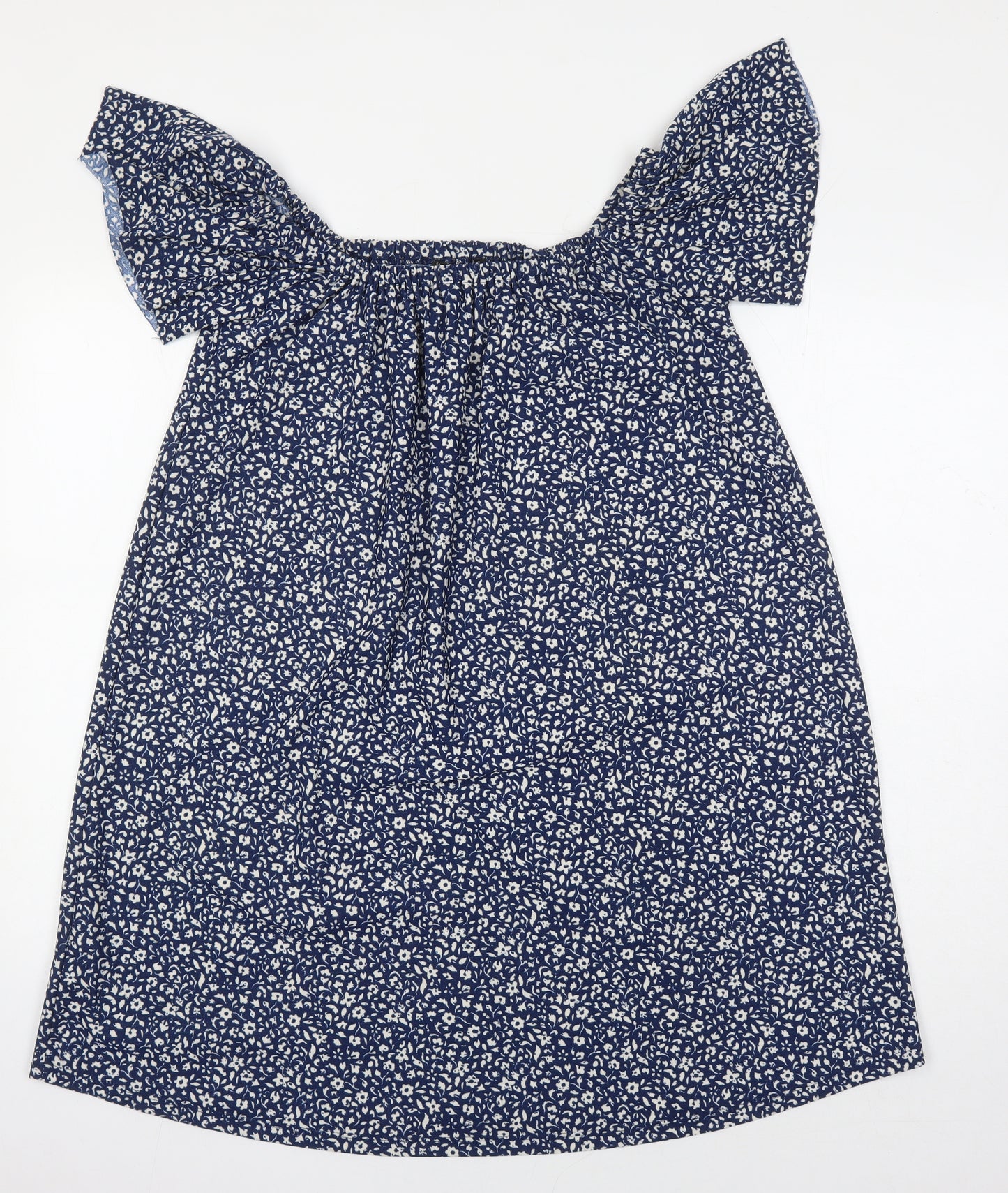 Mango Womens Blue Floral Polyester Tunic Blouse Size S Square Neck