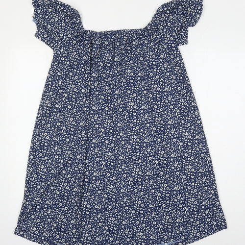 Mango Womens Blue Floral Polyester Tunic Blouse Size S Square Neck