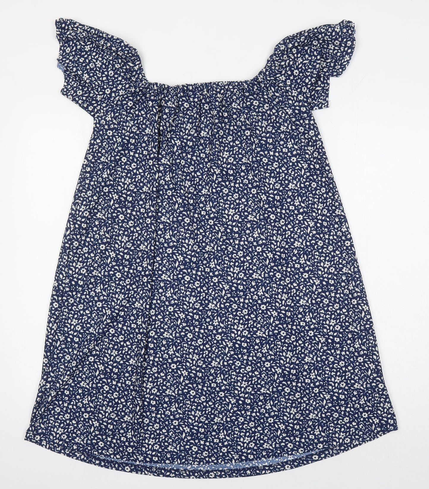 Mango Womens Blue Floral Polyester Tunic Blouse Size S Square Neck