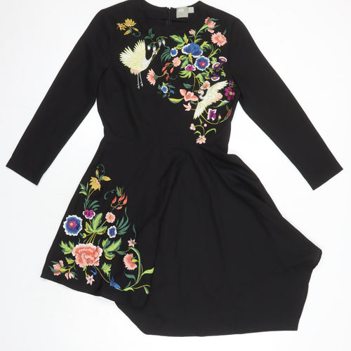 ASOS Womens Black Polyester A-Line Size 8 Roll Neck - Embroidered Detail