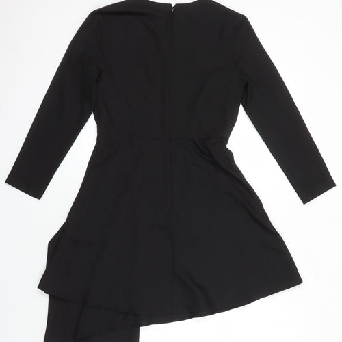 ASOS Womens Black Polyester A-Line Size 8 Roll Neck - Embroidered Detail