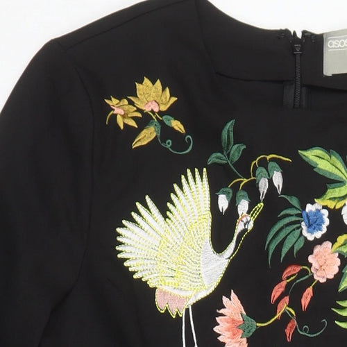 ASOS Womens Black Polyester A-Line Size 8 Roll Neck - Embroidered Detail