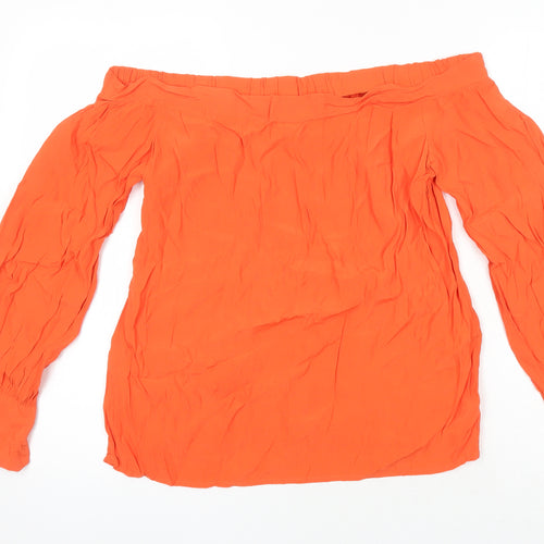 Warehouse Womens Orange Herringbone Viscose Tunic Blouse Size 12 Off the Shoulder