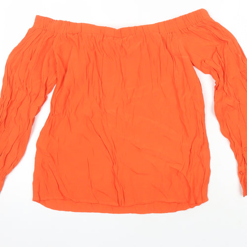 Warehouse Womens Orange Herringbone Viscose Tunic Blouse Size 12 Off the Shoulder