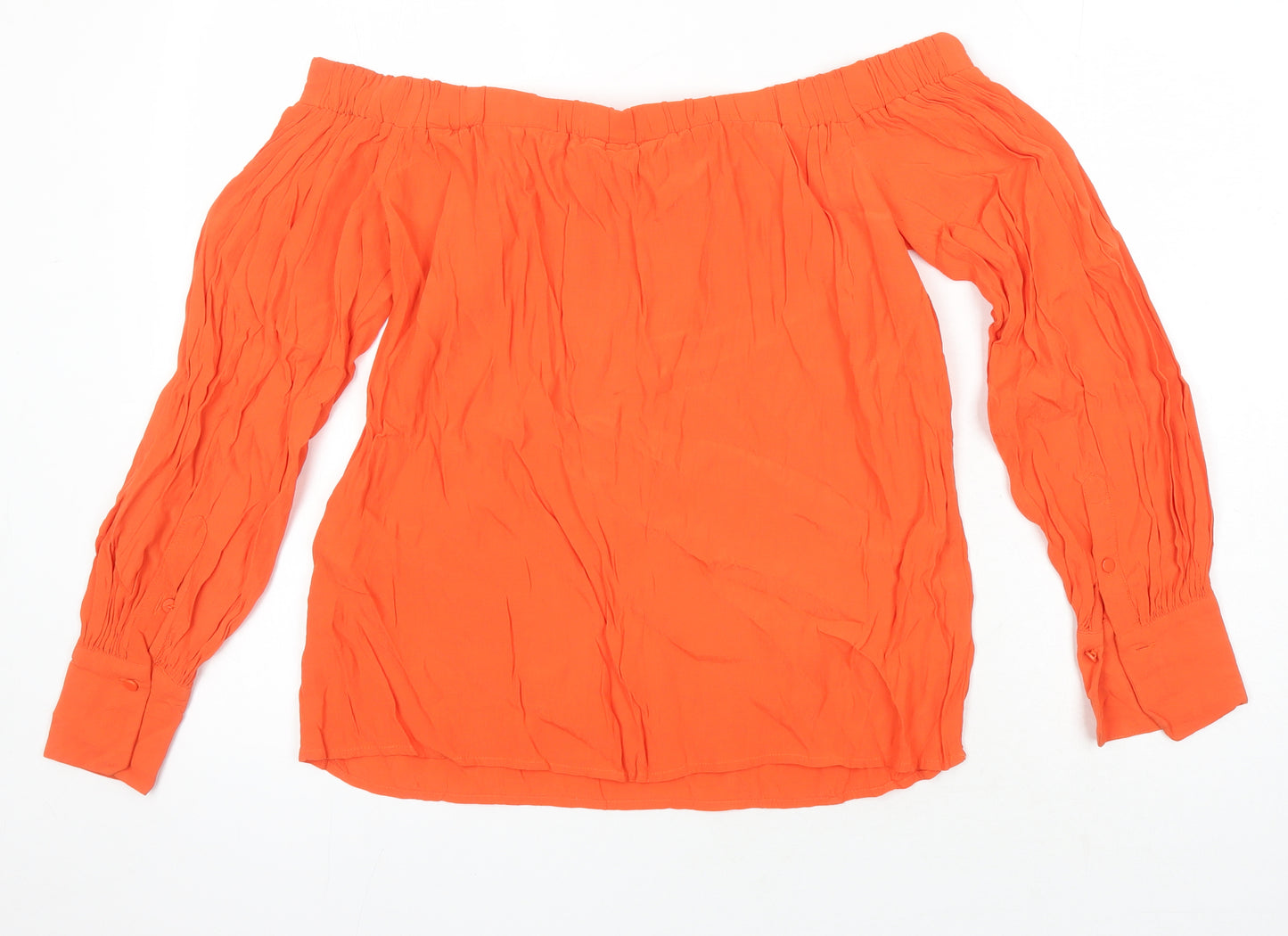 Warehouse Womens Orange Herringbone Viscose Tunic Blouse Size 12 Off the Shoulder
