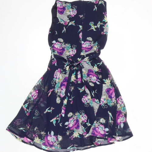 Mela London Womens Multicoloured Floral Polyester A-Line Size 10 Boat Neck
