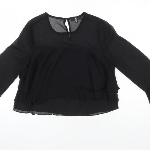 Missguided Womens Black Polyester Cropped Blouse Size 10 Round Neck