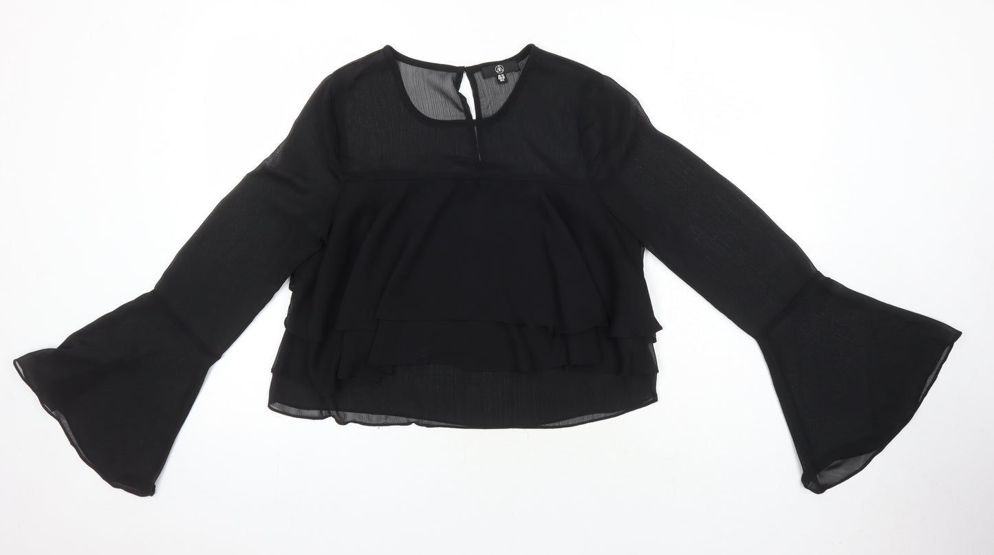 Missguided Womens Black Polyester Cropped Blouse Size 10 Round Neck