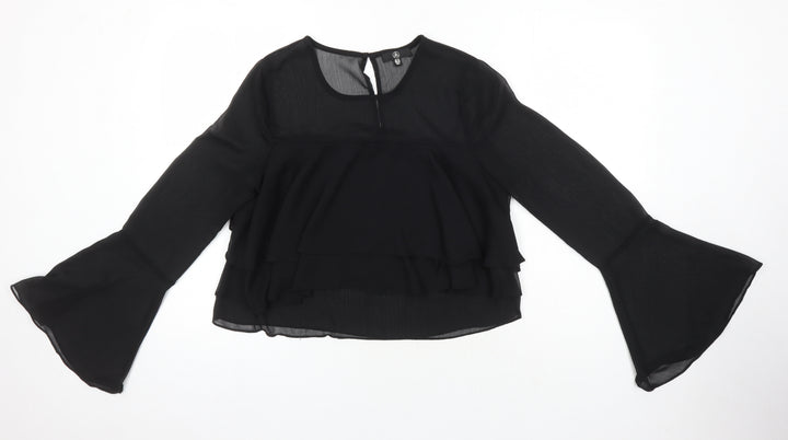 Missguided Womens Black Polyester Cropped Blouse Size 10 Round Neck