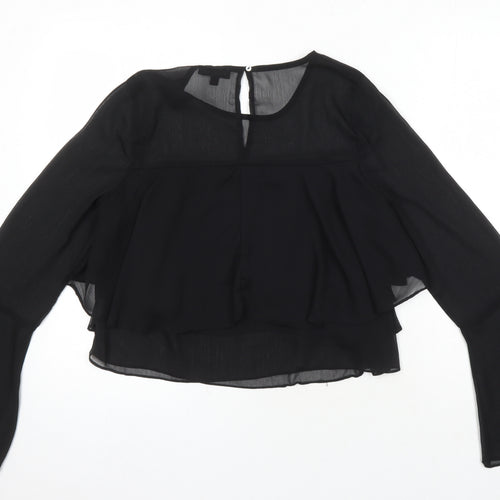 Missguided Womens Black Polyester Cropped Blouse Size 10 Round Neck