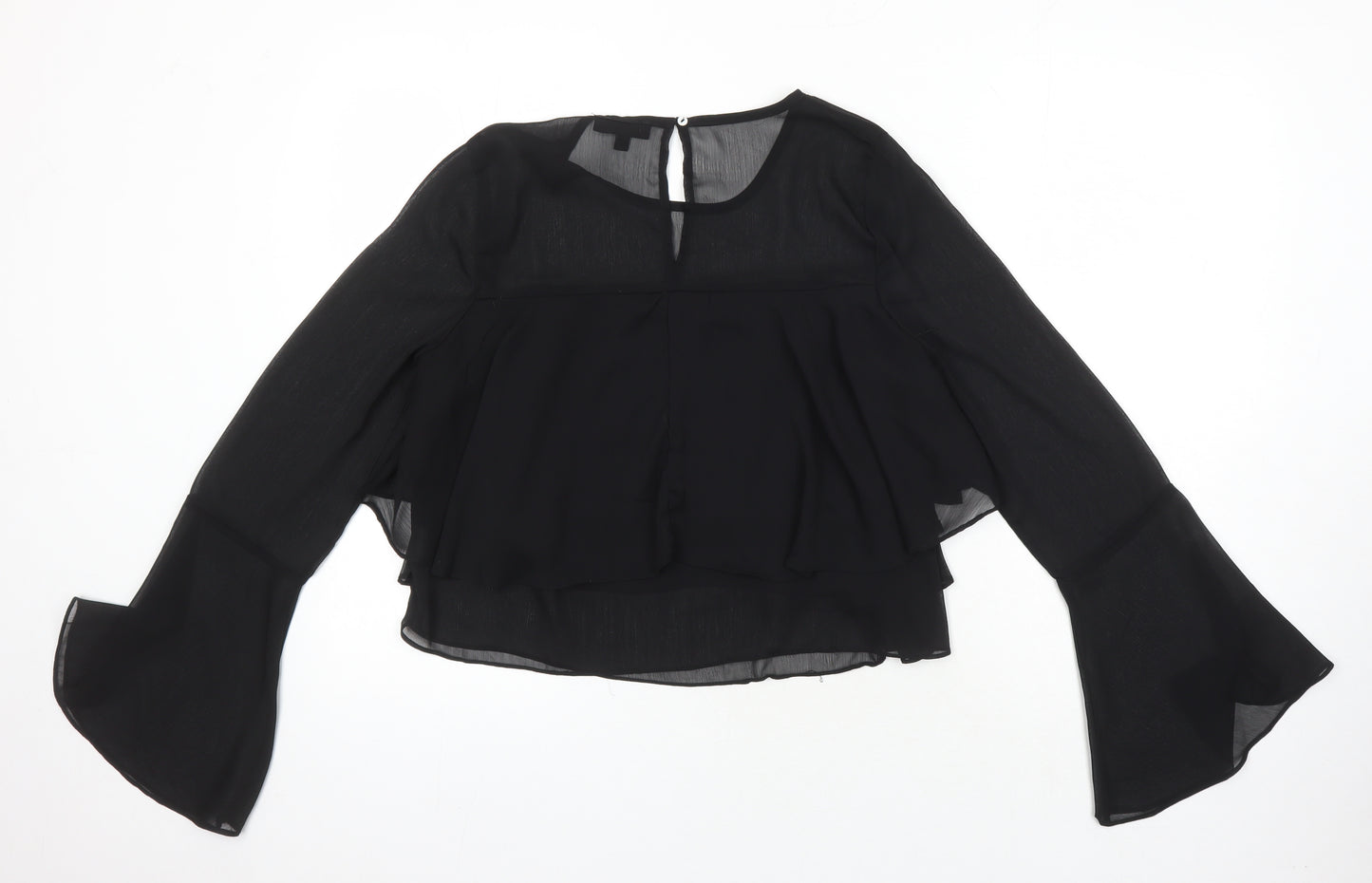 Missguided Womens Black Polyester Cropped Blouse Size 10 Round Neck