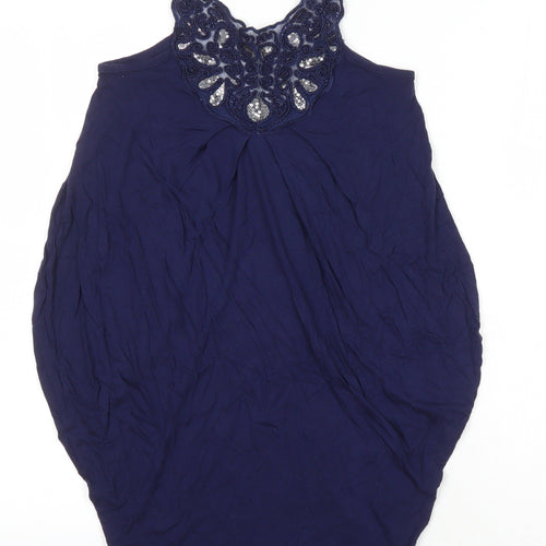 Miss Selfridge Womens Blue Viscose Tunic Blouse Size 5XL Round Neck