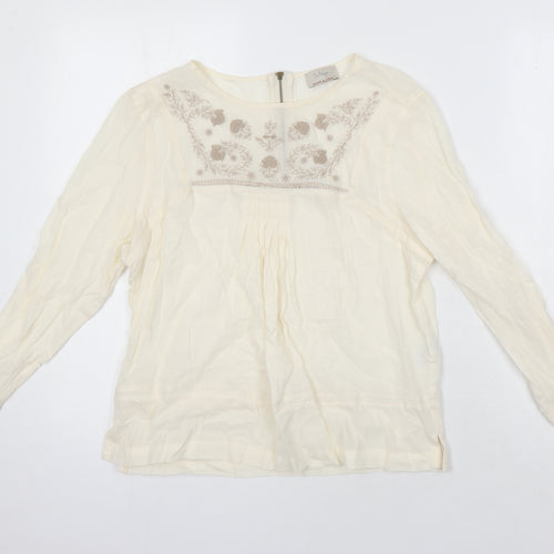 Wrap London Womens Ivory 100% Cotton Tunic Blouse Size 12 Boat Neck - Embroidered Detail