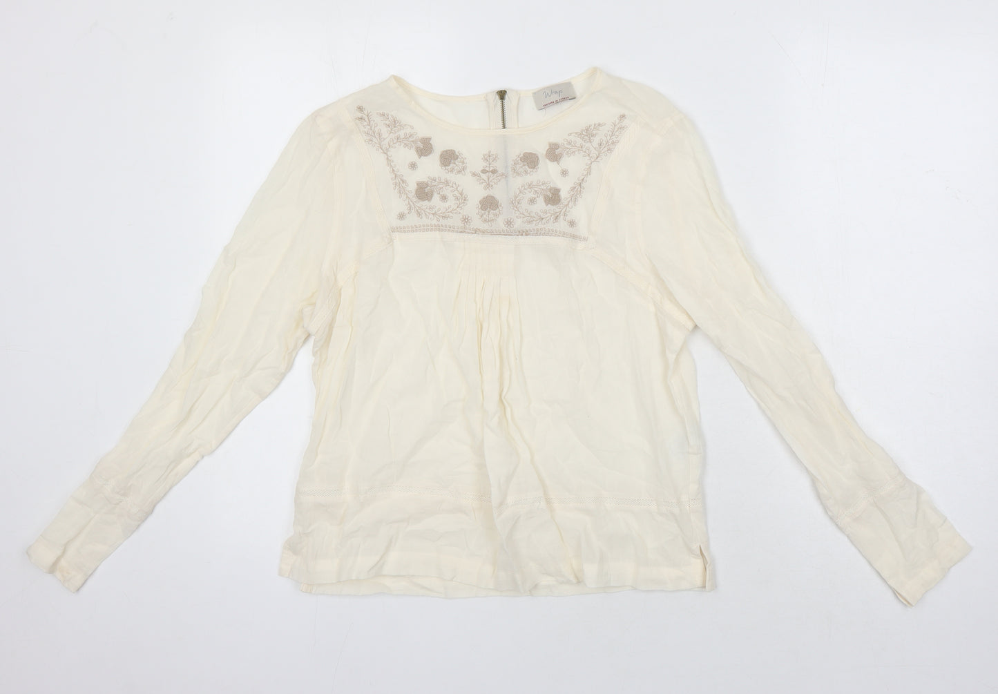 Wrap London Womens Ivory 100% Cotton Tunic Blouse Size 12 Boat Neck - Embroidered Detail