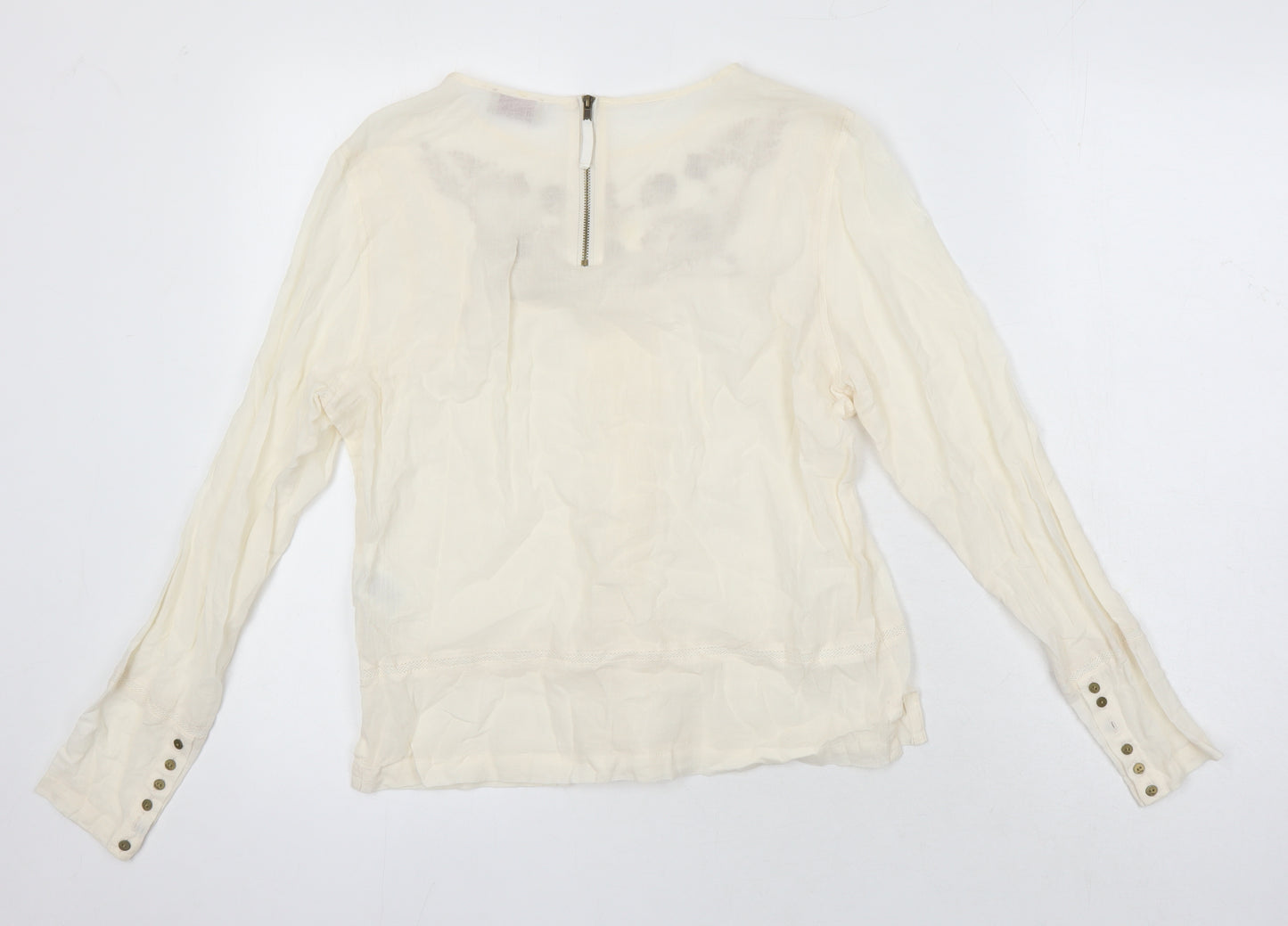 Wrap London Womens Ivory 100% Cotton Tunic Blouse Size 12 Boat Neck - Embroidered Detail