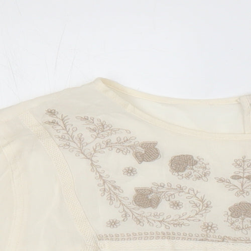 Wrap London Womens Ivory 100% Cotton Tunic Blouse Size 12 Boat Neck - Embroidered Detail