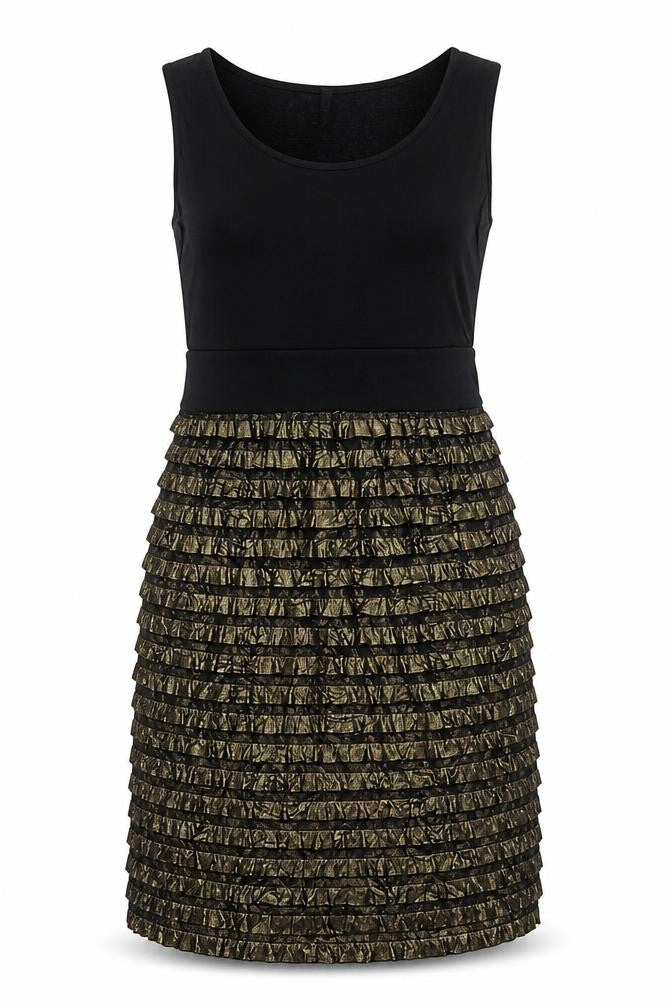 Front view of Evie collection women’s multicoloured polyester pencil dress, size UK 14, scoop neck