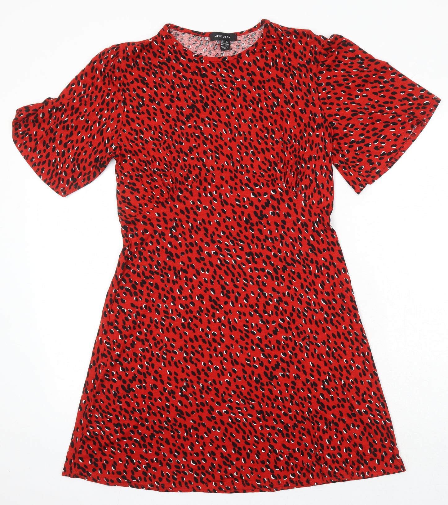 New Look Womens Red Animal Print Viscose A-Line Size 12 Round Neck